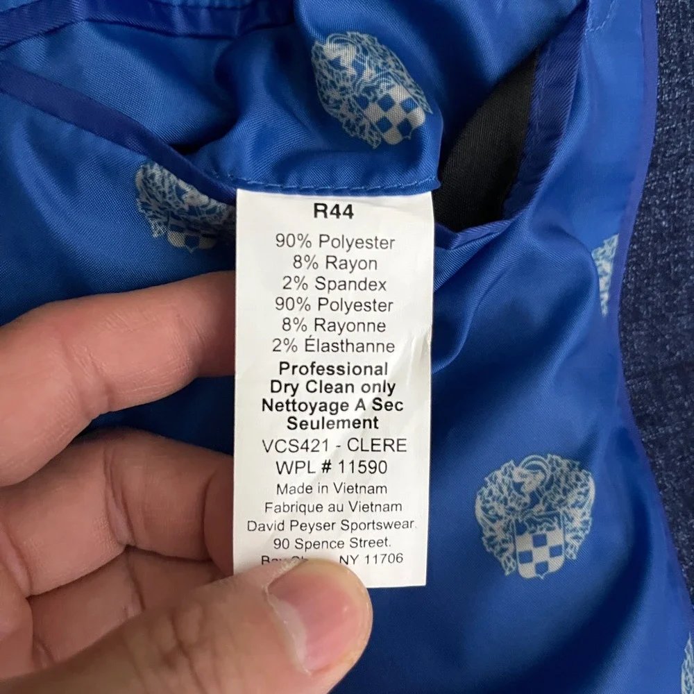Vince Camuto Blazer Mens 44R Blue Solid Slim Fit Two Button Sport Coat